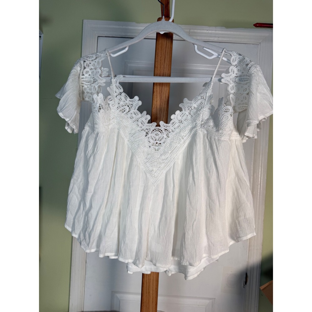 Lulus White Crochet Lace Cold Shoulder Gauze Boho Top Small NWT